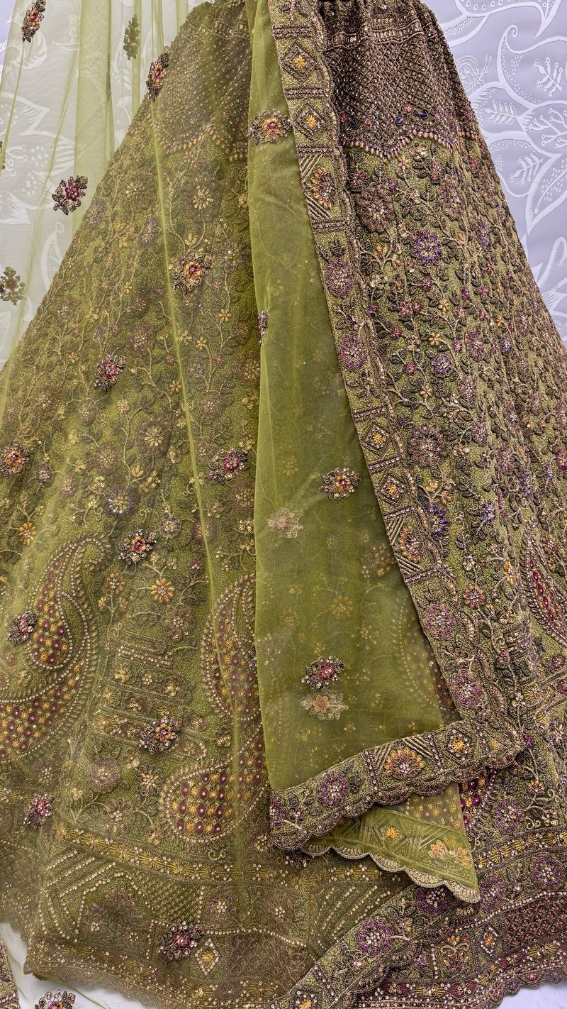 Pista Pure Soft Heavy Net Sequins Embroidery Work Bridal Lehenga 
