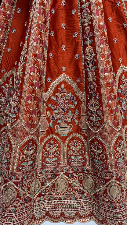 Orange Pure Soft Gadhwal Silk Premium Bridal Lehenga Choli Wedding Lehenga Choli Anant Tex Exports Pvt.Ltd..