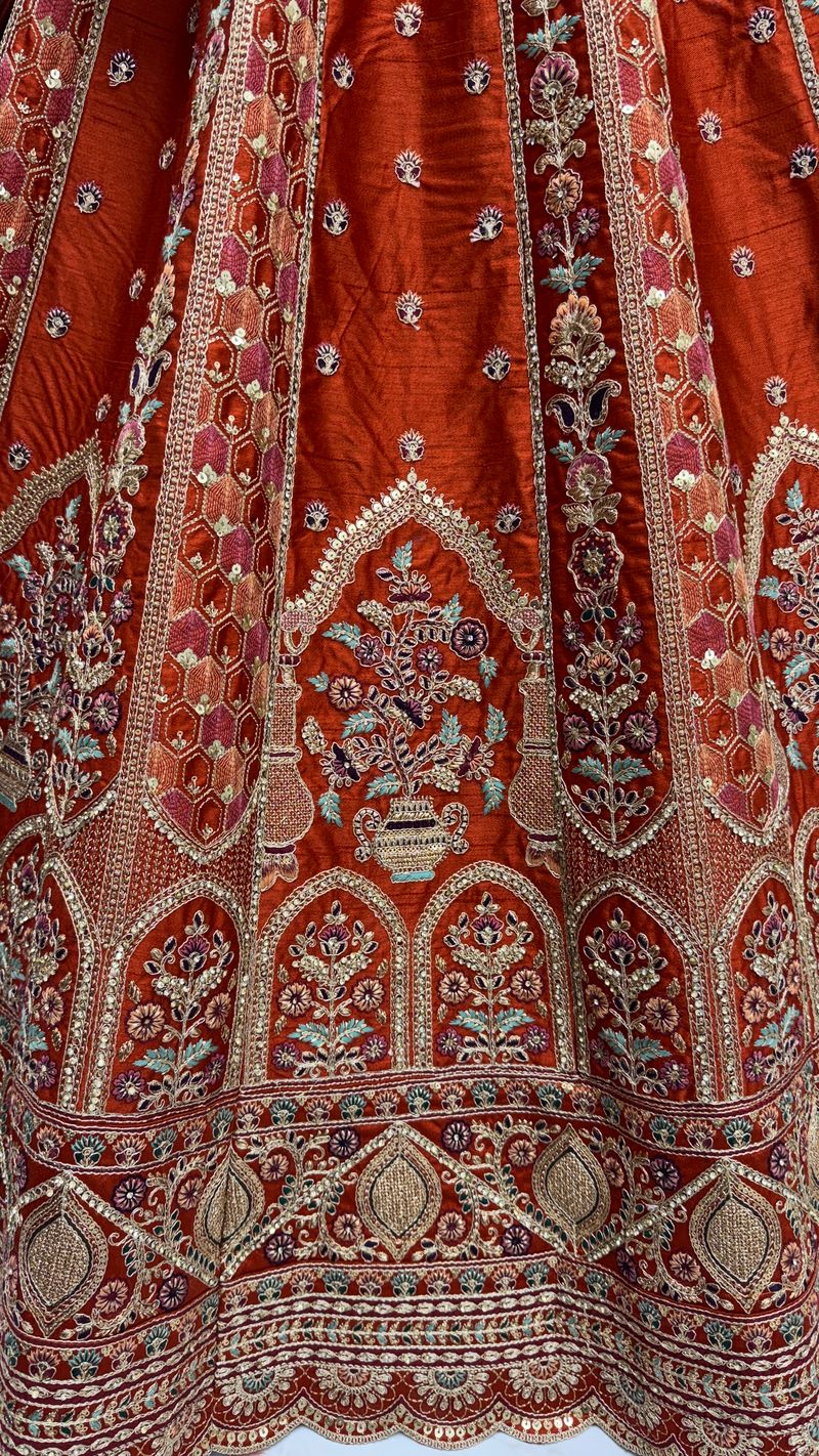 Orange Pure Soft Gadhwal Silk Premium Bridal Lehenga Choli