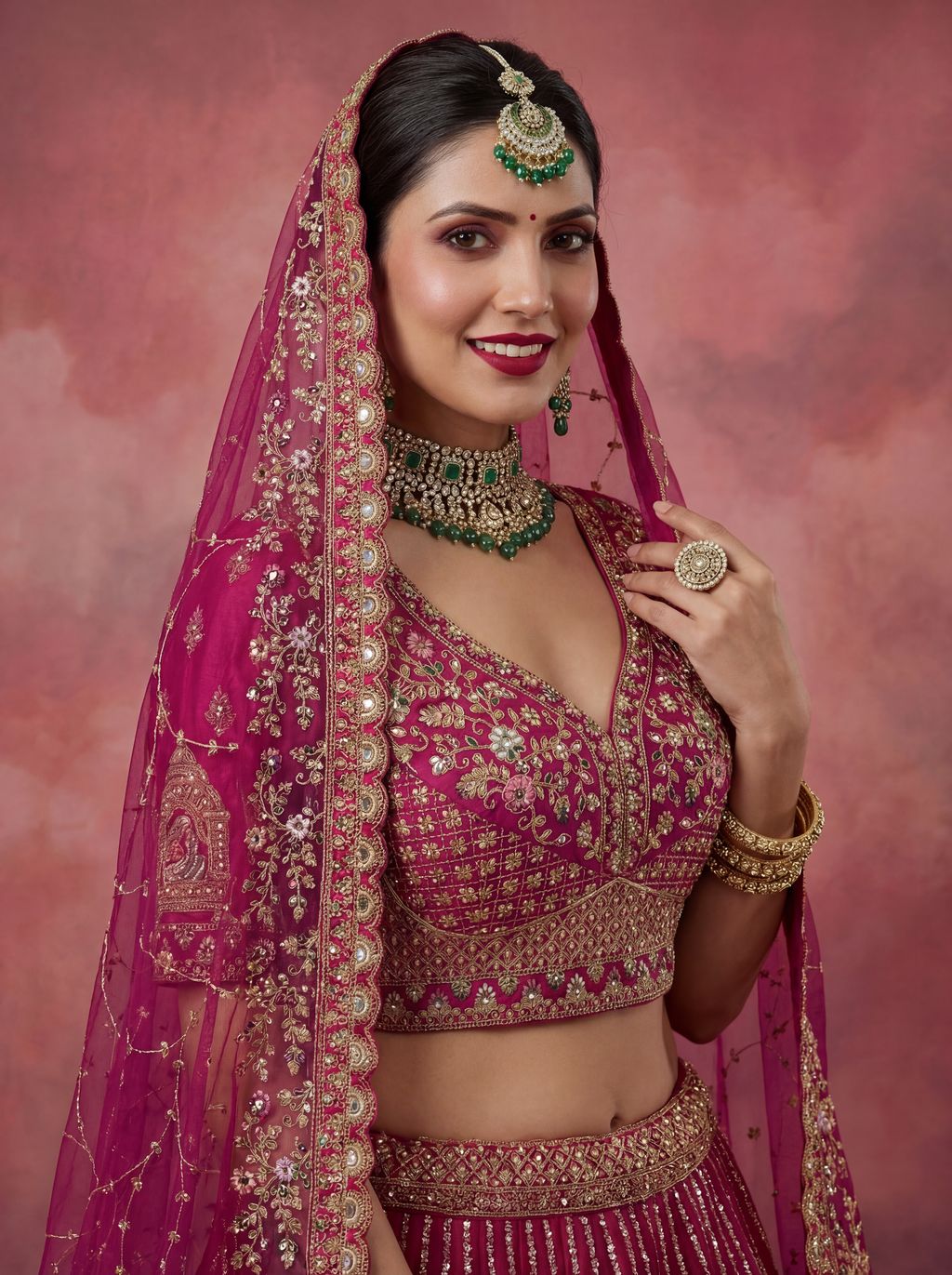 Pink Pure Soft Gadwal Silk Heavy Embroidery Work Bridal Lehenga 