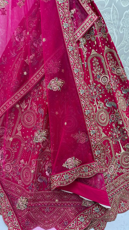 Rani Pink Pure Soft Silk Heavy Embroidery Work Bridal Lehenga 