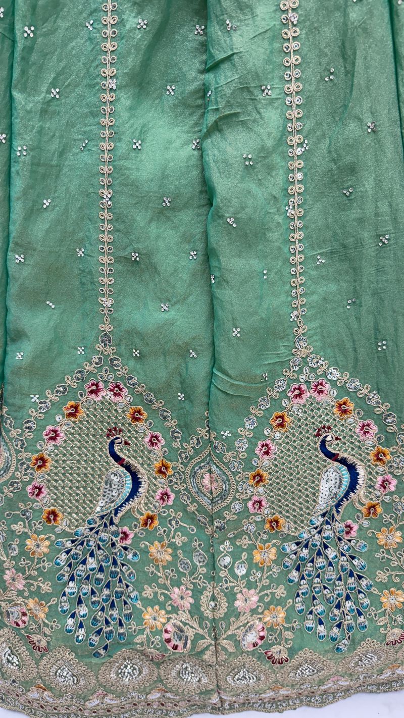 Pista Pure Soft Gadhwal Silk Heavy Embroidery Work Bridal Lehenga