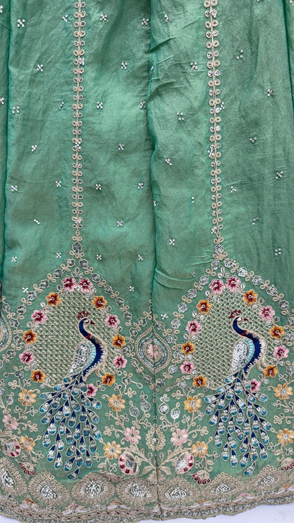 Pista Pure Soft Gadhwal Silk Heavy Embroidery Work Bridal Lehenga