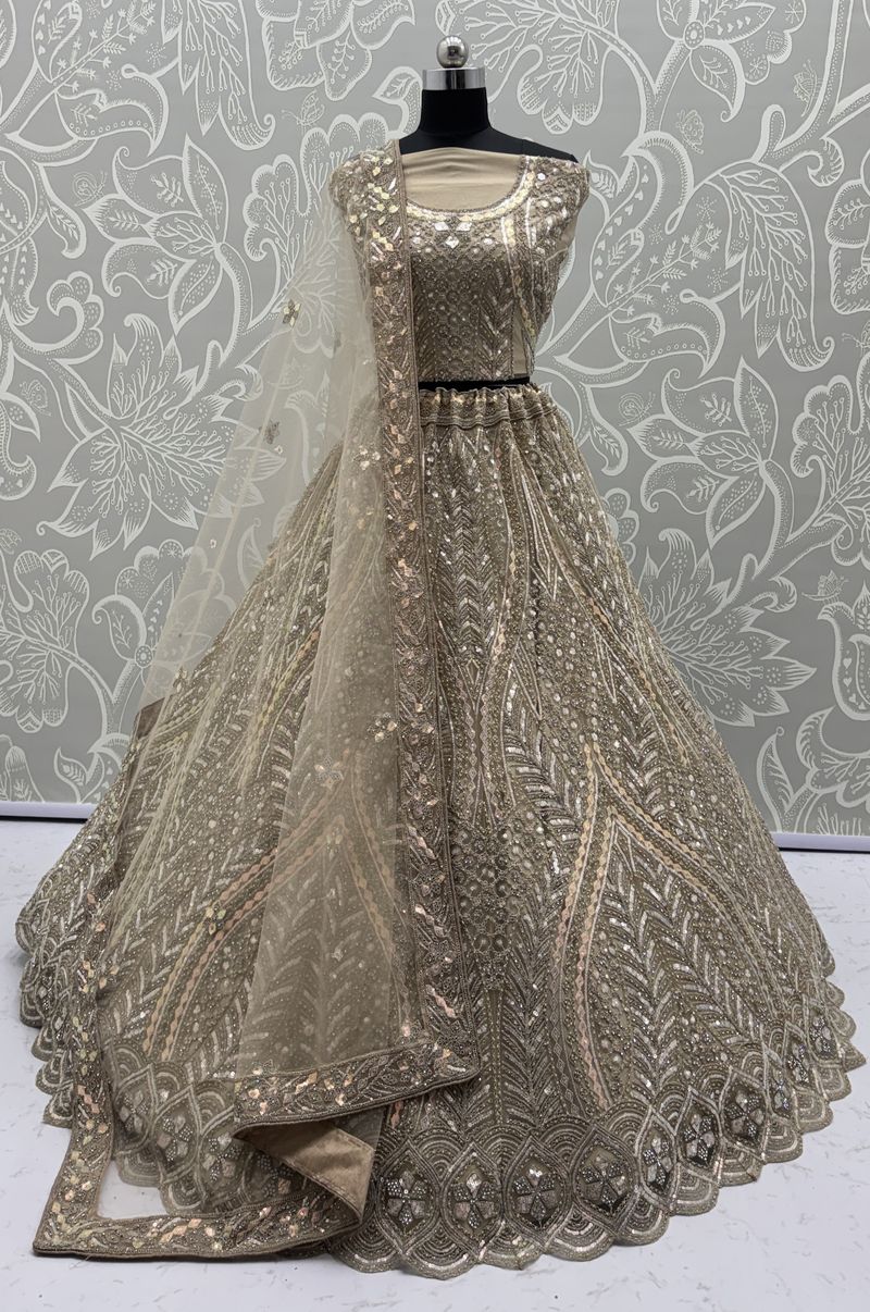 Golden Pure Soft Heavy net Silk Heavy Embroidery Work Bridal Lehenga