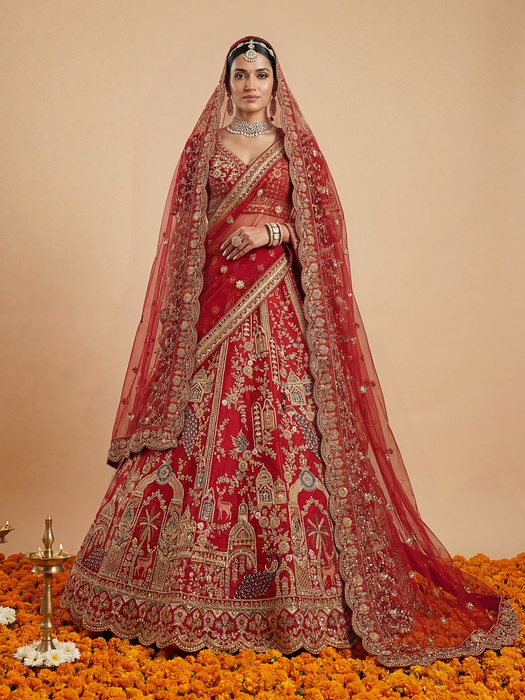 Red Pure Soft Silk Heavy Embroidery Work Bridal Lehenga 