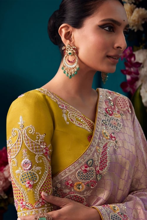 Beautiful Designer Dusty Pink Banarasi Kanjivaram Wedding Saree
