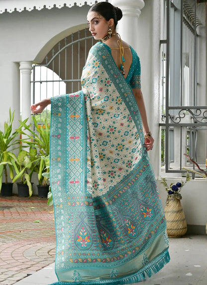 Sea Green Pure Soft Banarasi Silk Patola Zari Woven Saree 
