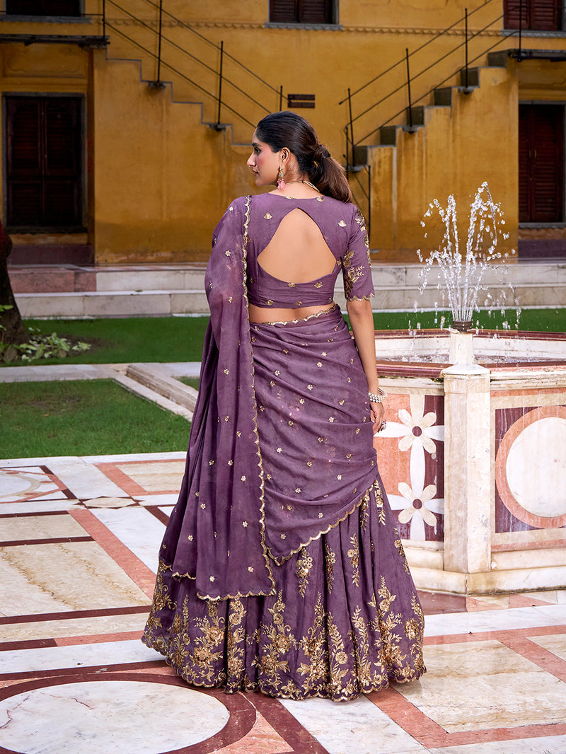 Lavender Color Sequince And Thread Embroidery Work Chocolate Crush Lehenga Choli