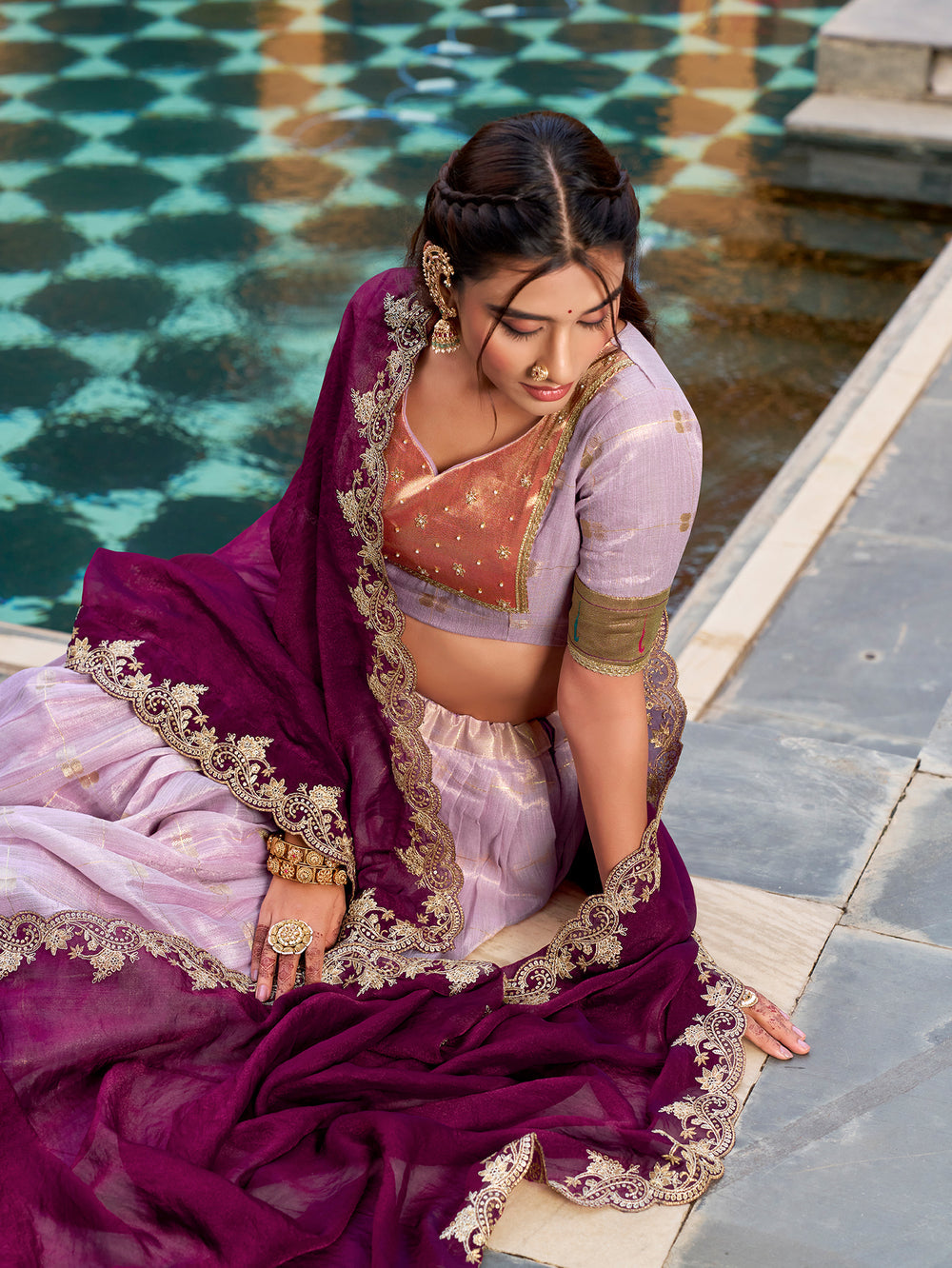 Pink Pure Soft Slub Kota Zari Weaving Paithani Work Paithani Lehenga Choli