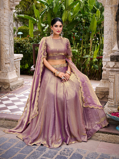 Lavender Pure Fendi Silk Sequins &amp; Thread Embroidery Work Lehenga Choli