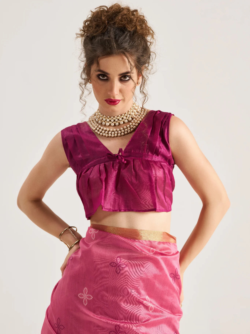 Pink Pure Soft Art Silk Handloom Bandhej Print Saree 