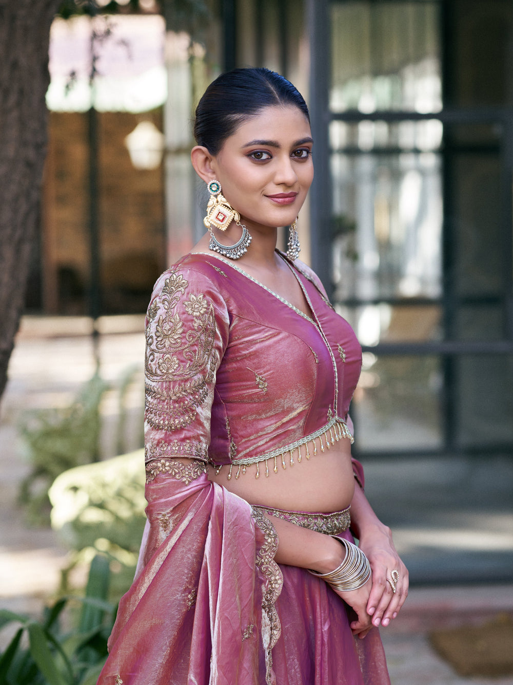 Light Pink Pure Fendi Silk Sequins &amp; Thread Embroidery Work Lehenga Choli