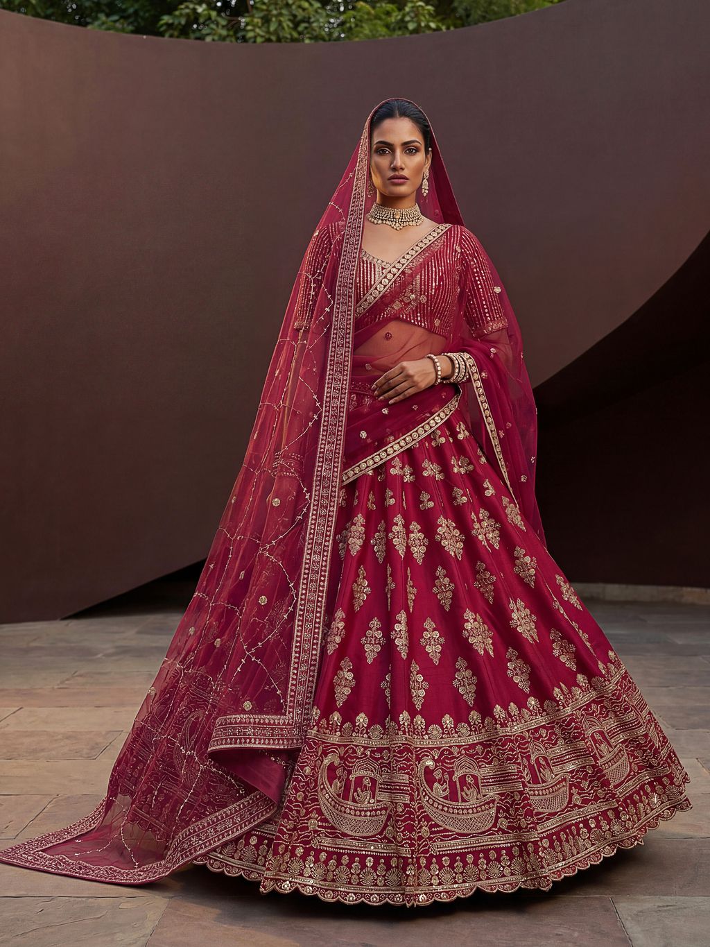 Rani Pink Pure Soft Heavy Silk Sequins Embroidery Work Bridal Lehenga 