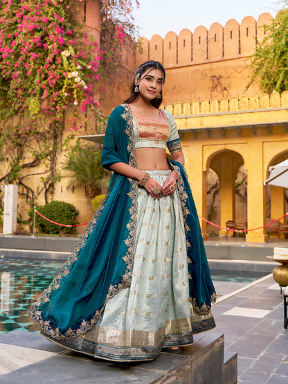 Sky Blue Pure Soft Slub Kota Zari Weaving Paithani Work Paithani Lehenga Choli
