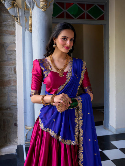 Pink Pure Narayan Pattu with Zari Weaving &amp; Embroidery Paithani Lehenga Choli
