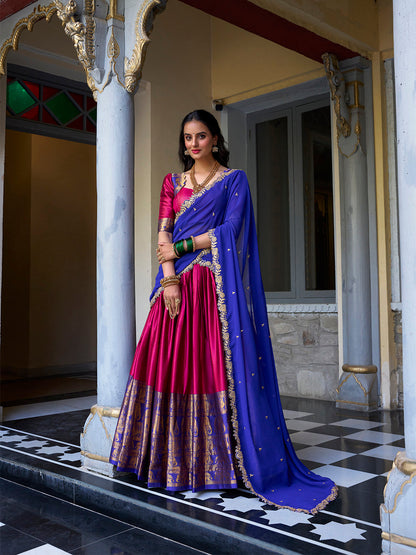 Pink Pure Narayan Pattu with Zari Weaving &amp; Embroidery Paithani Lehenga Choli