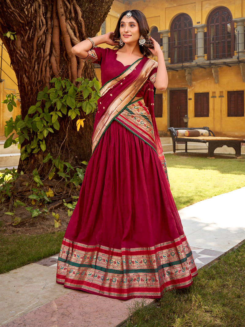 Magenta Pink color Chanderi Ghaghra Choli ##color## Sequins Lehenga with premium fabric and embroidery