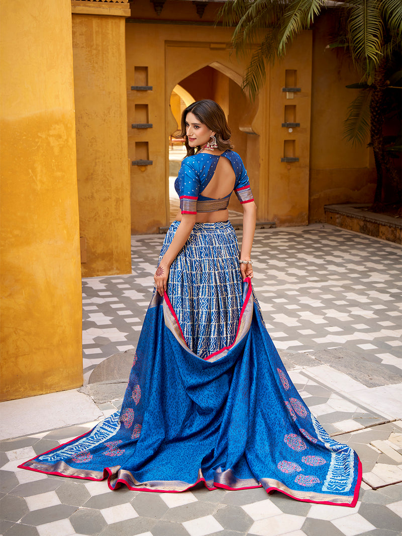 Blue Color Batik Printed Dola Silk Lehenga Choli 