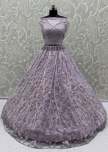 Light Purple Pure Soft Net Heavy Embroidery Work Bridal Lehenga Bridal Lehenga Anant Tex Exports Pvt.Ltd..
