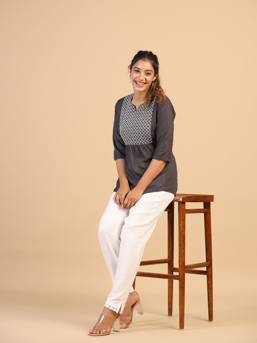 KEEVA FANCY WESTERN SHORT TOP