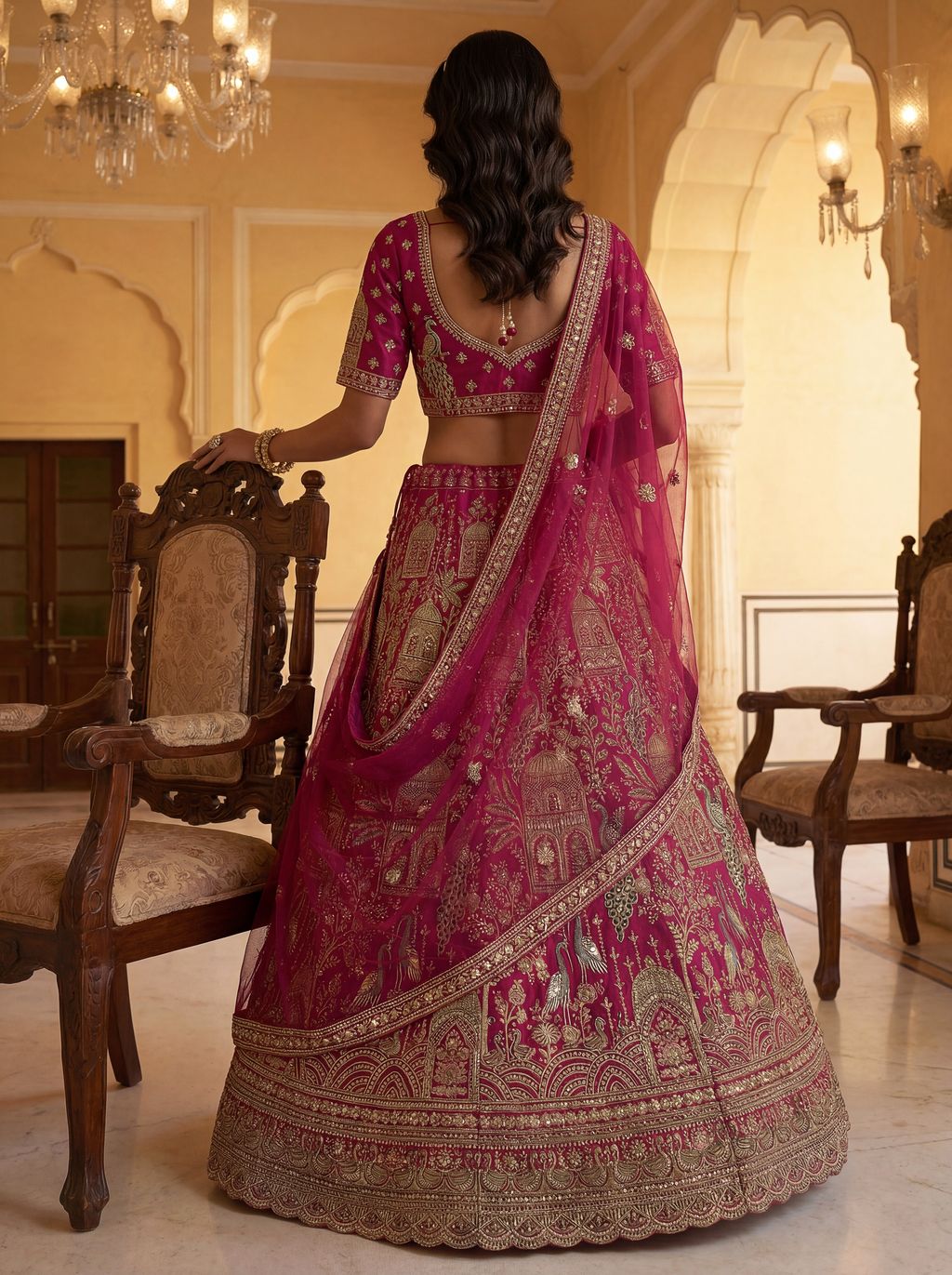 Pink Pure Soft Gadwal Silk Heavy Embroidery Work Bridal Lehenga 