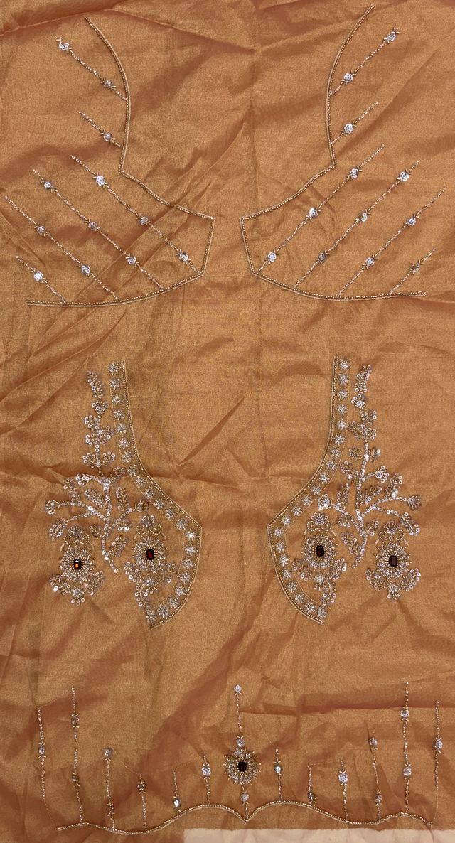 Peach Pure  Fendi Tussaud Silk Crystal Beads work Multi Thread Dori and Sequins Work Sequins Work Bridal Lehenga Choli