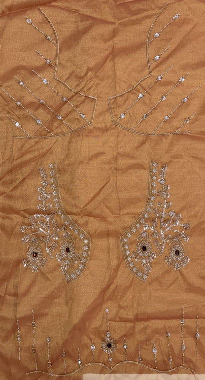 Peach Pure  Fendi Tussaud Silk Crystal Beads work Multi Thread Dori and Sequins Work Sequins Work Bridal Lehenga Choli