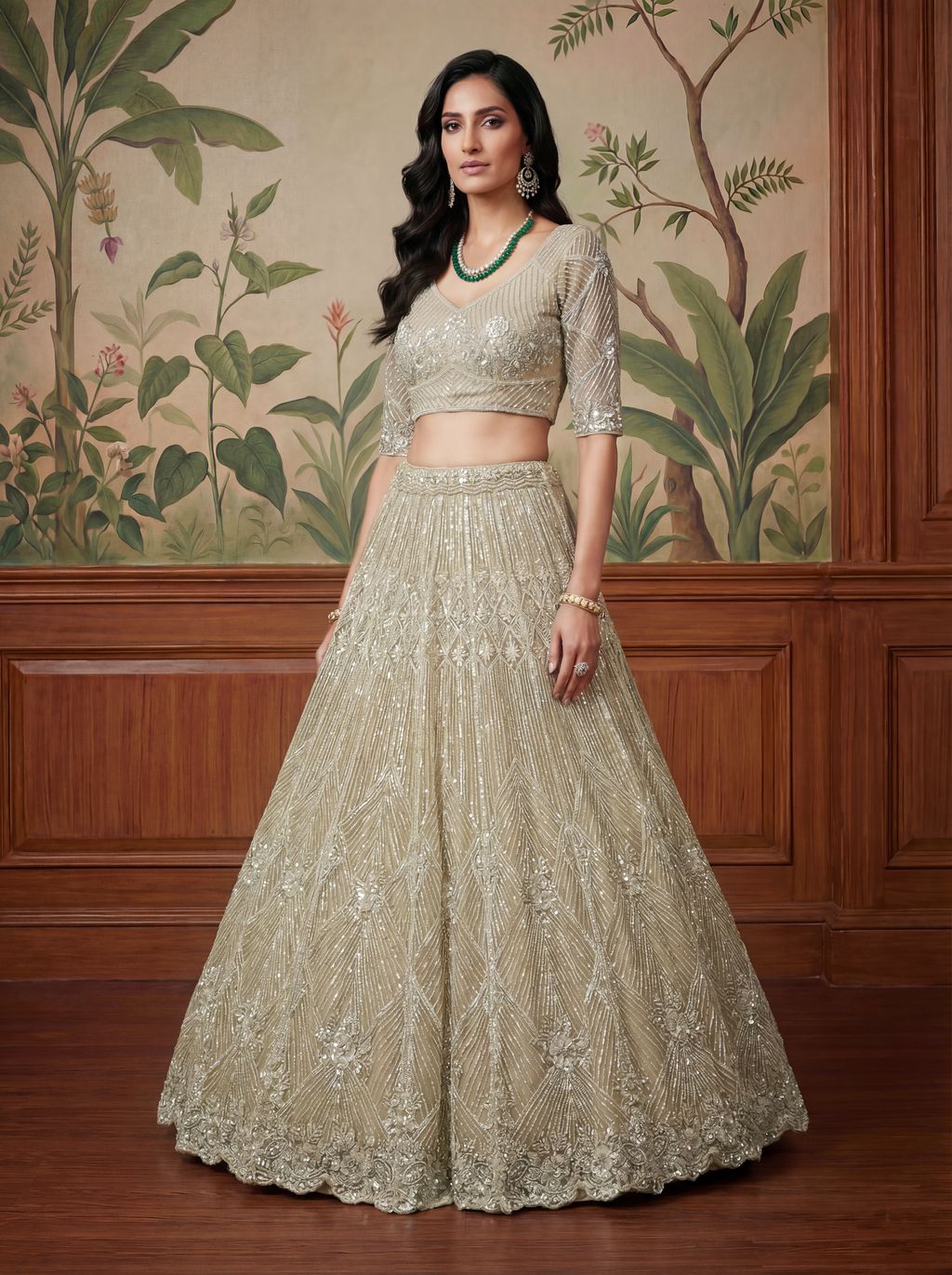 Cream Pure Soft Net Heavy Embroidery Work Bridal Lehenga