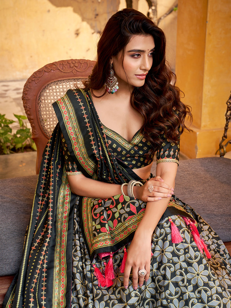 Black Color Tasar Silk Lehenga Choli 