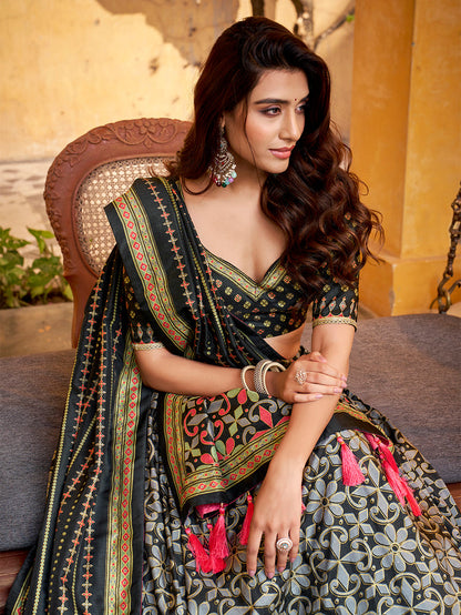 Black Color Tasar Silk Lehenga Choli 