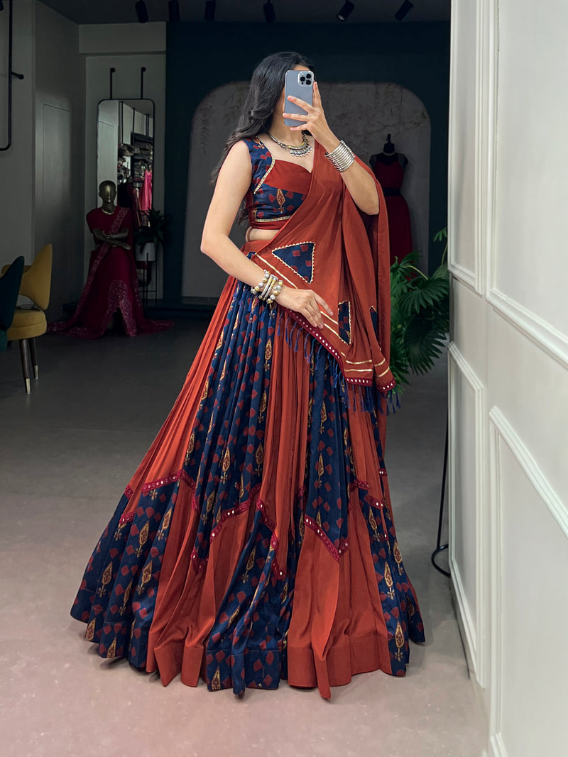 Brown Pure Tasar Silk With Mirror Work Chaniya Choli