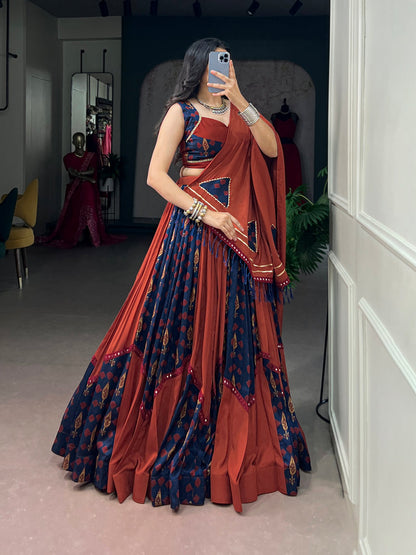 Brown Pure Tasar Silk With Mirror Work Chaniya Choli