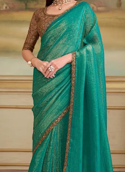 Sea Green Pure Georgette Silk With Floral Sequins Saree 
