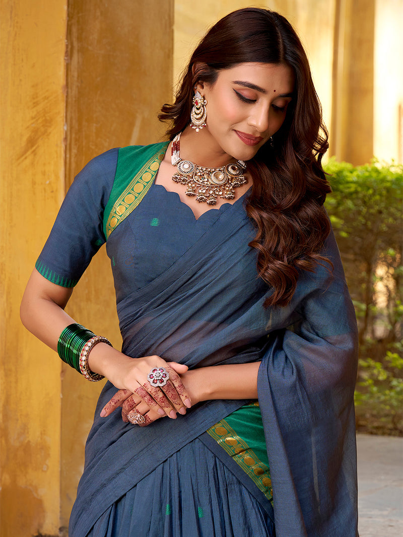 Navy Blue Color Zari Weaving Work Chanderi Lehenga Choli 