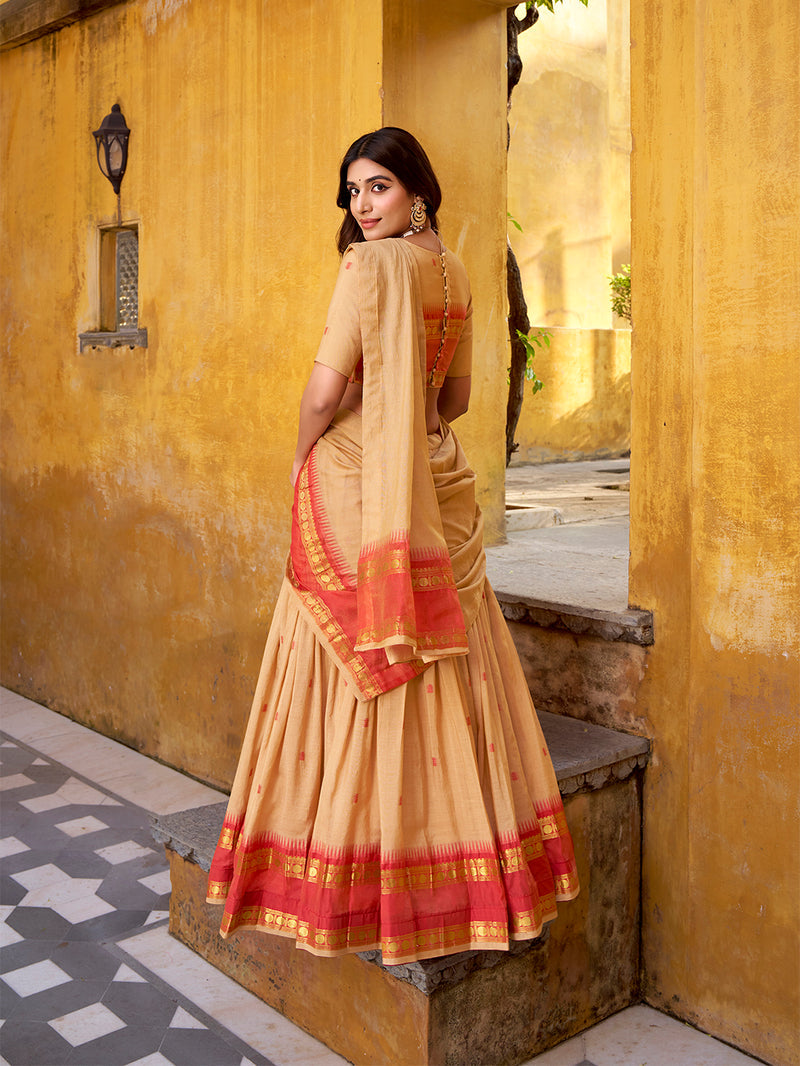 Cream Color Zari Weaving Work Chanderi Lehenga Choli 