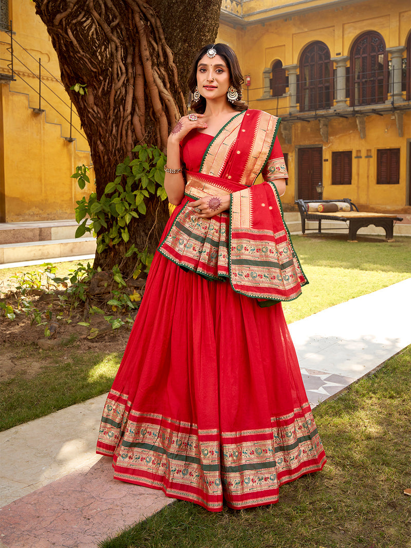 Red color Chanderi Ghaghra Choli 