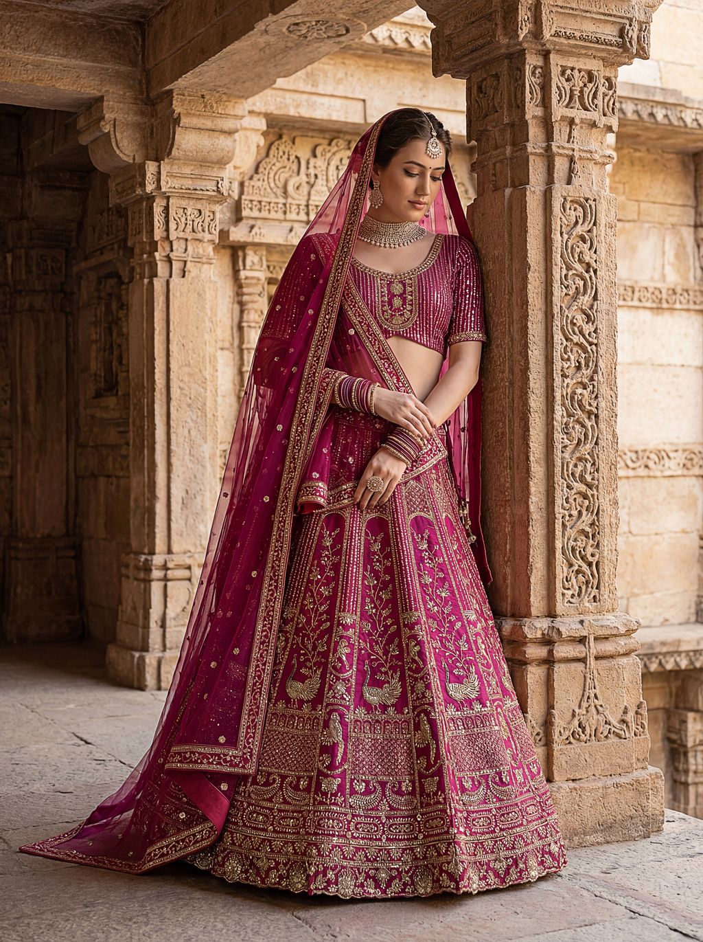 Pink Pure Soft Silk Heavy Embroidery Work Bridal Lehenga 
