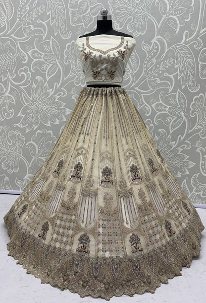 White Pure Soft Heavy Net Fancy Embroidery Work Bridal Lehenga Choli