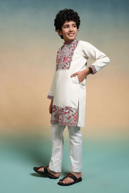 White Pure Viscose Silk Kids Boy Kurta Pajama 