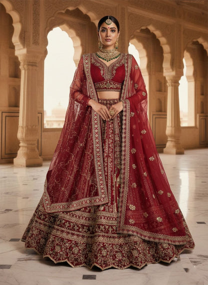 Red Pure Soft Silk Premium Bridal Lehenga Choli Wedding Lehenga Choli Anant Tex Exports Pvt.Ltd..