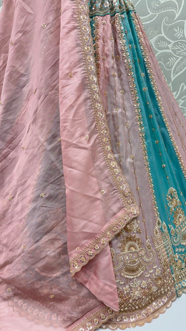 Multi Pure Soft Satin Silk Heavy Beads Motif Zari Embroidery Sequins Work Bridal Lehenga Choli