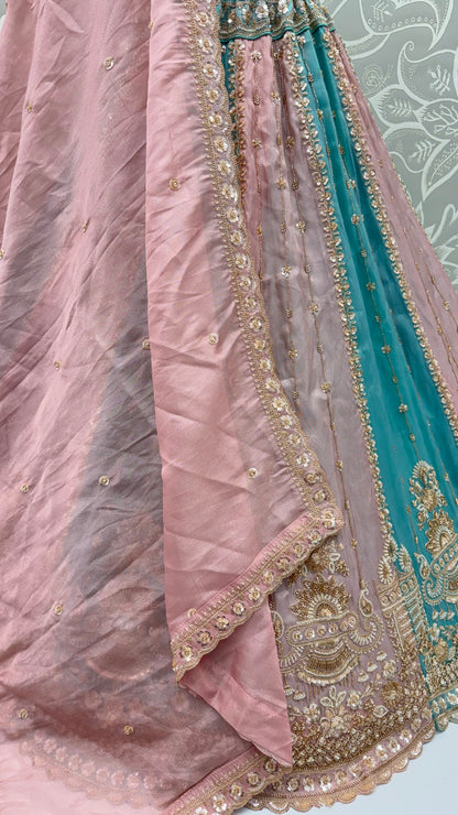 Multi Pure Soft Satin Silk Heavy Beads Motif Zari Embroidery Sequins Work Bridal Lehenga Choli