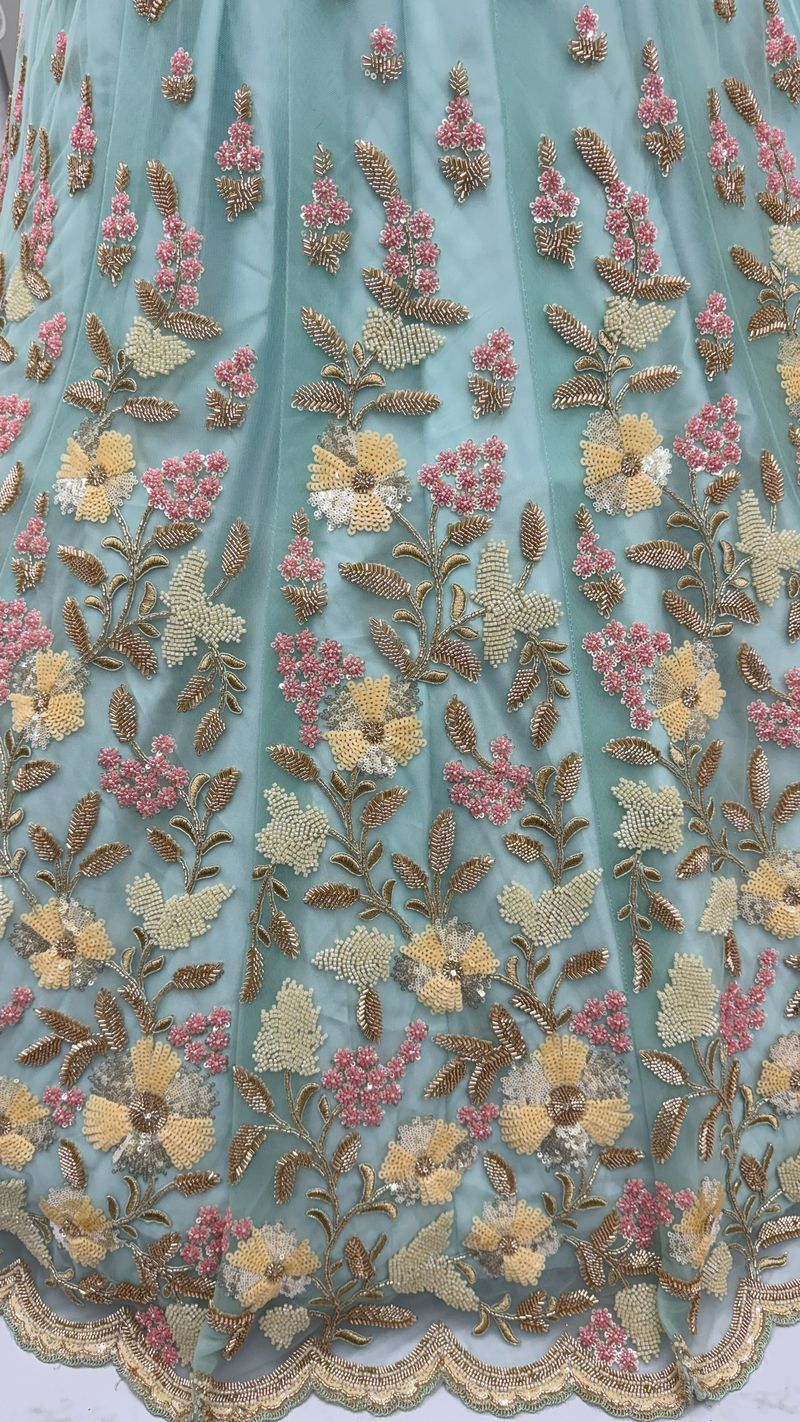 Sky Blue Pure Soft Net Heavy Embroidery Work Bridal Lehenga