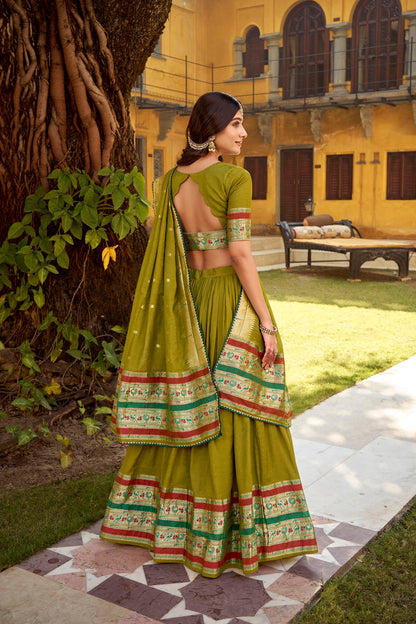 Mehendi color Chanderi Ghaghra Choli 