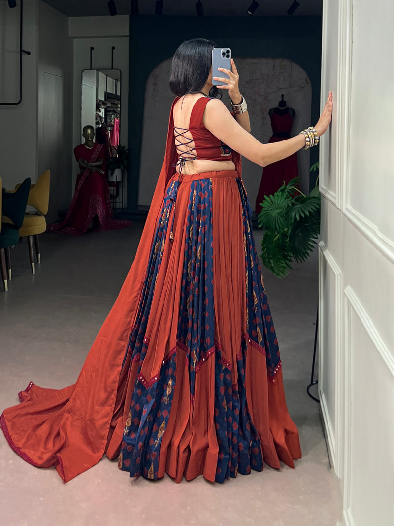 Brown Pure Tasar Silk With Mirror Work Chaniya Choli