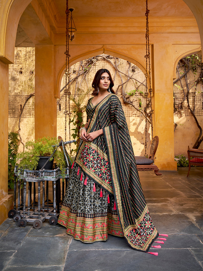 Black Color Tasar Silk Lehenga Choli ##color## Sequins Lehenga with premium fabric and embroidery