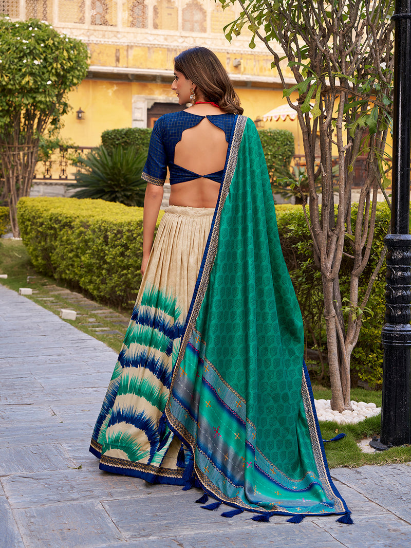 Navy Blue Color Tie And Dye Printed Tasar Silk Lehenga Choli 