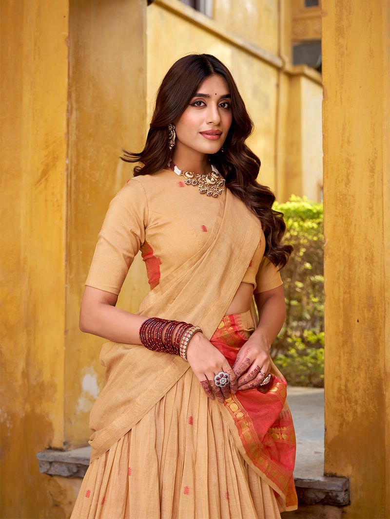 Cream Color Zari Weaving Work Chanderi Lehenga Choli 