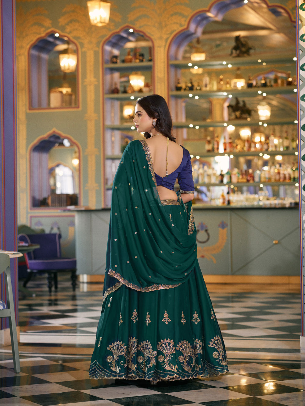 Green Pure Soft Rangoli Silk Sequins and Thread Embroidery Lehenga Choli