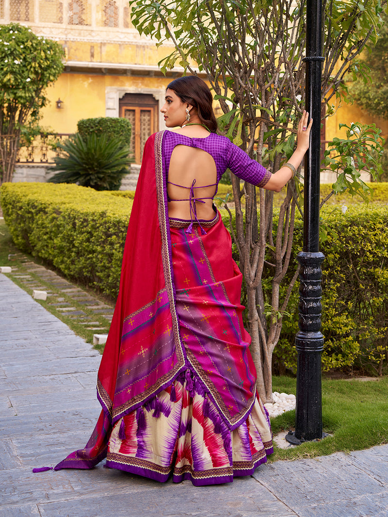 Purple Color Tie And Dye Printed Tasar Silk Lehenga Choli 